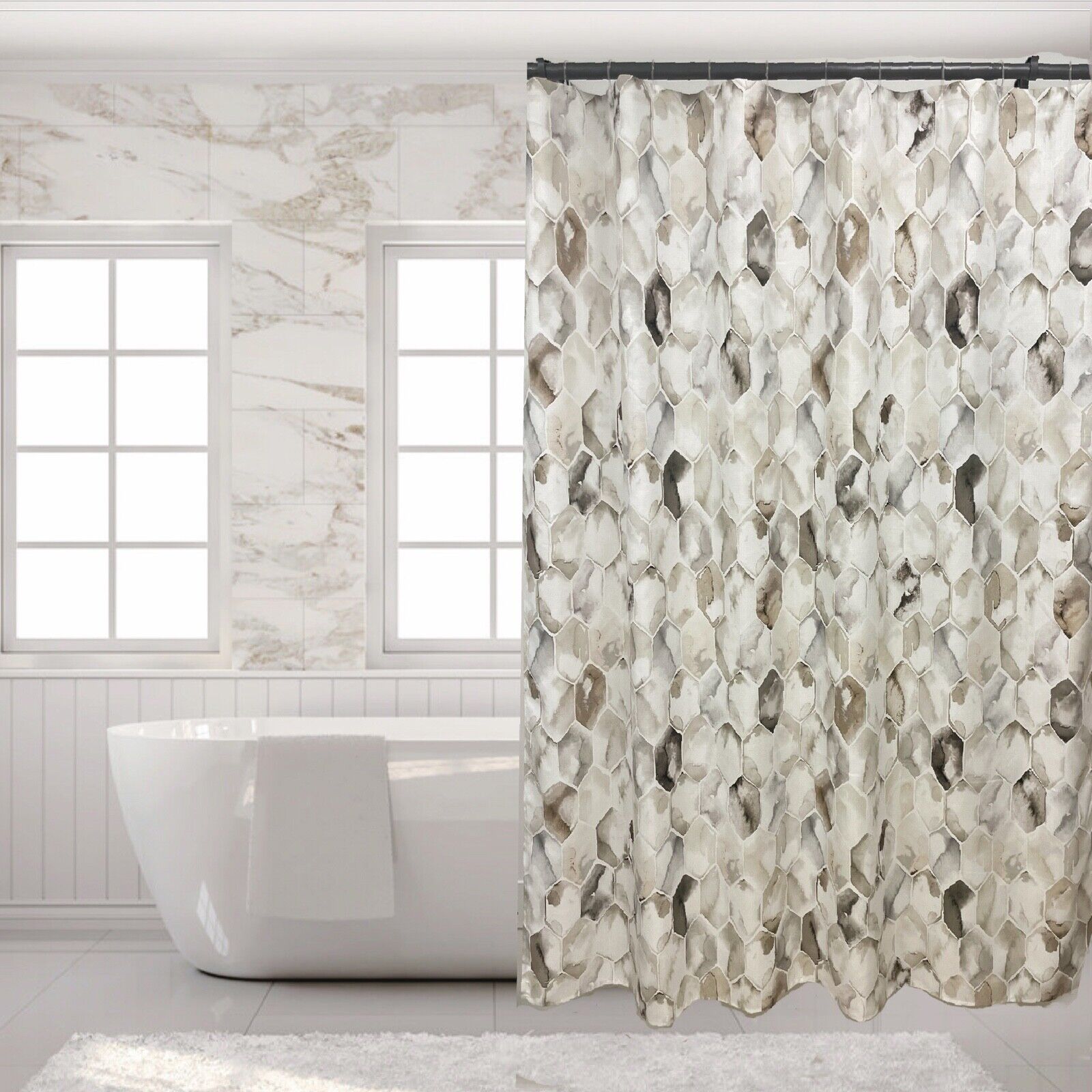 Water Color Geometric Tiles Shower Curtain for Bathroom