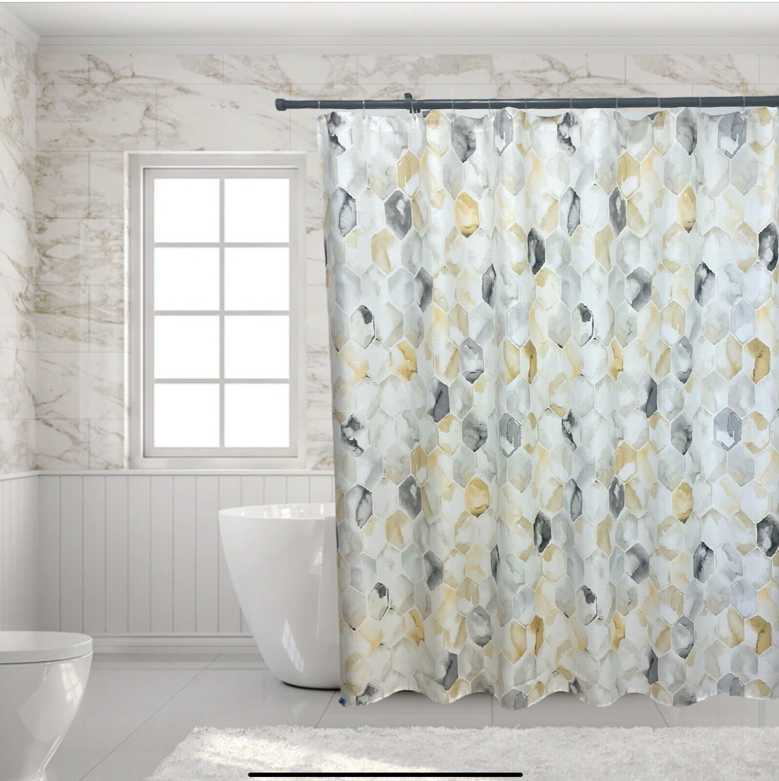 Water Color Geometric Tiles Shower Curtain for Bathroom