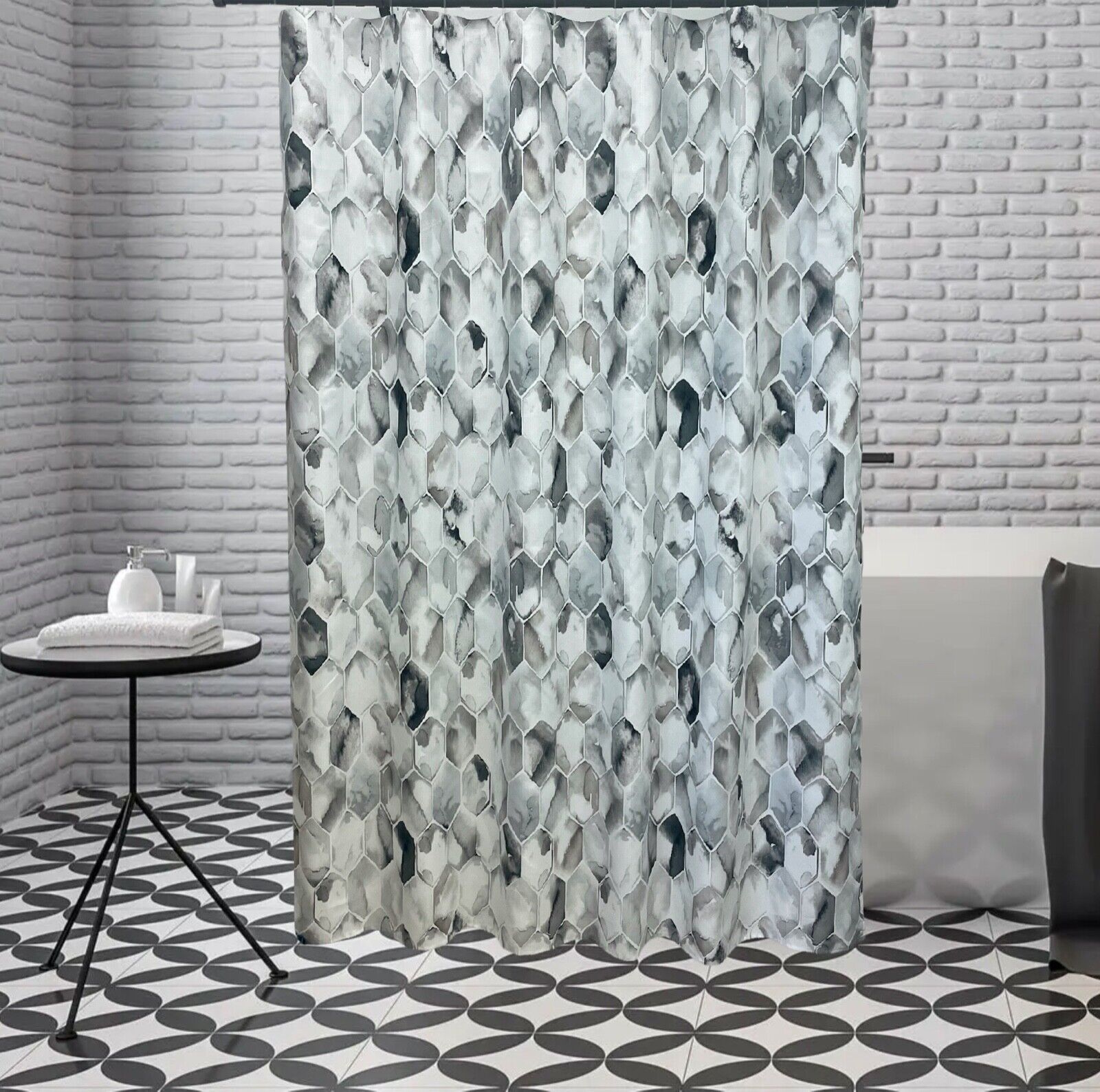 Water Color Geometric Tiles Shower Curtain for Bathroom