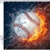 Water Fire Baseball Shower Curtain, Sports Theme Bathroom Decor 