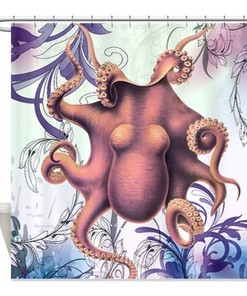 Water Garden Octopus Ocean Print Shower Curtain for Bathroom Decor