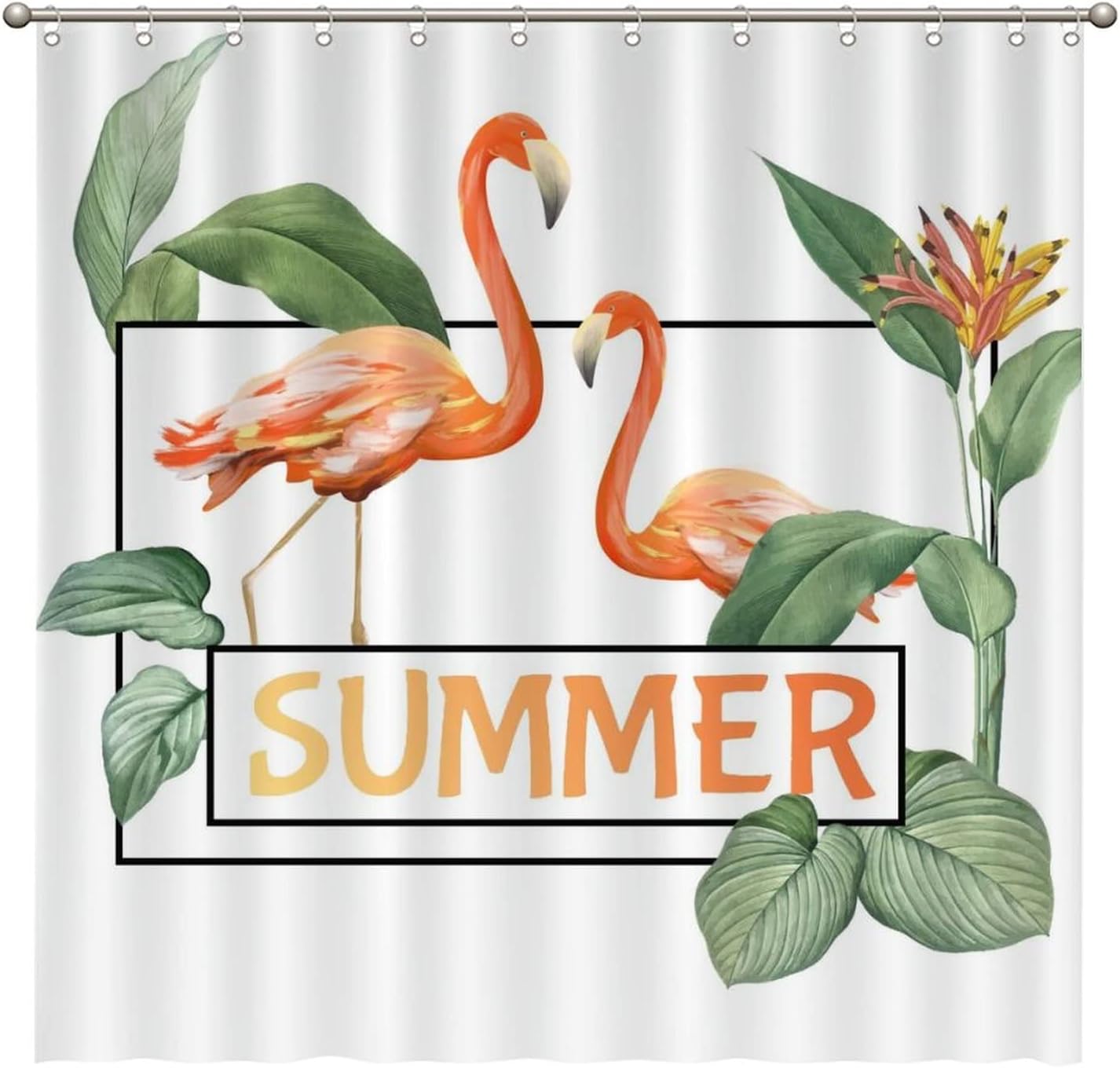 Water Repellent Flamingo Shower Curtain For Summer Bathroom Decor