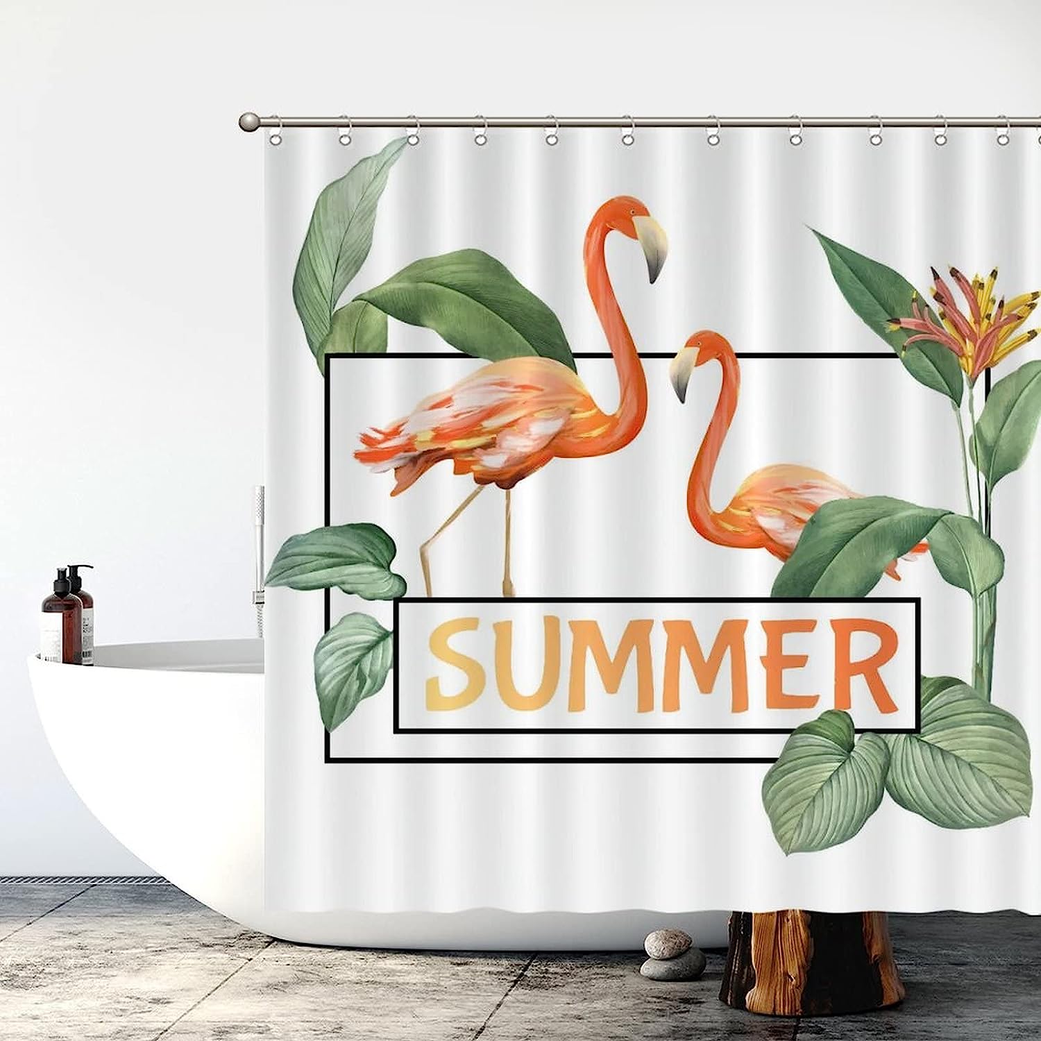 Water Repellent Flamingo Shower Curtain For Summer Bathroom Decor