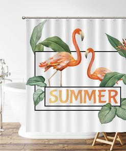 Water Repellent Flamingo Shower Curtain For Summer Bathroom Decor
