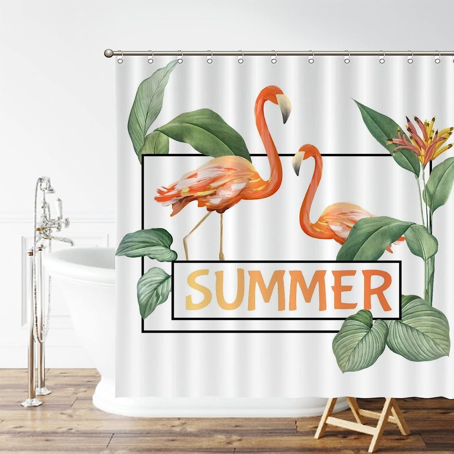 Water Repellent Flamingo Shower Curtain For Summer Bathroom Decor