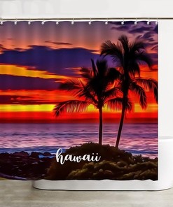 Water Repellent Hawaii City Scene Shower Curtain For Bathroom