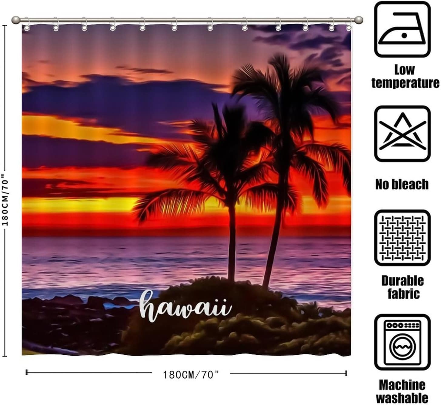 Water Repellent Hawaii City Scene Shower Curtain For Bathroom