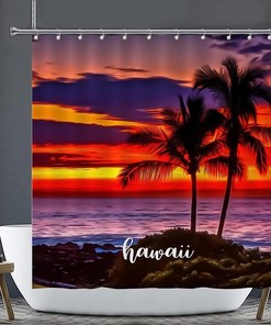Water Repellent Hawaii City Scene Shower Curtain For Bathroom