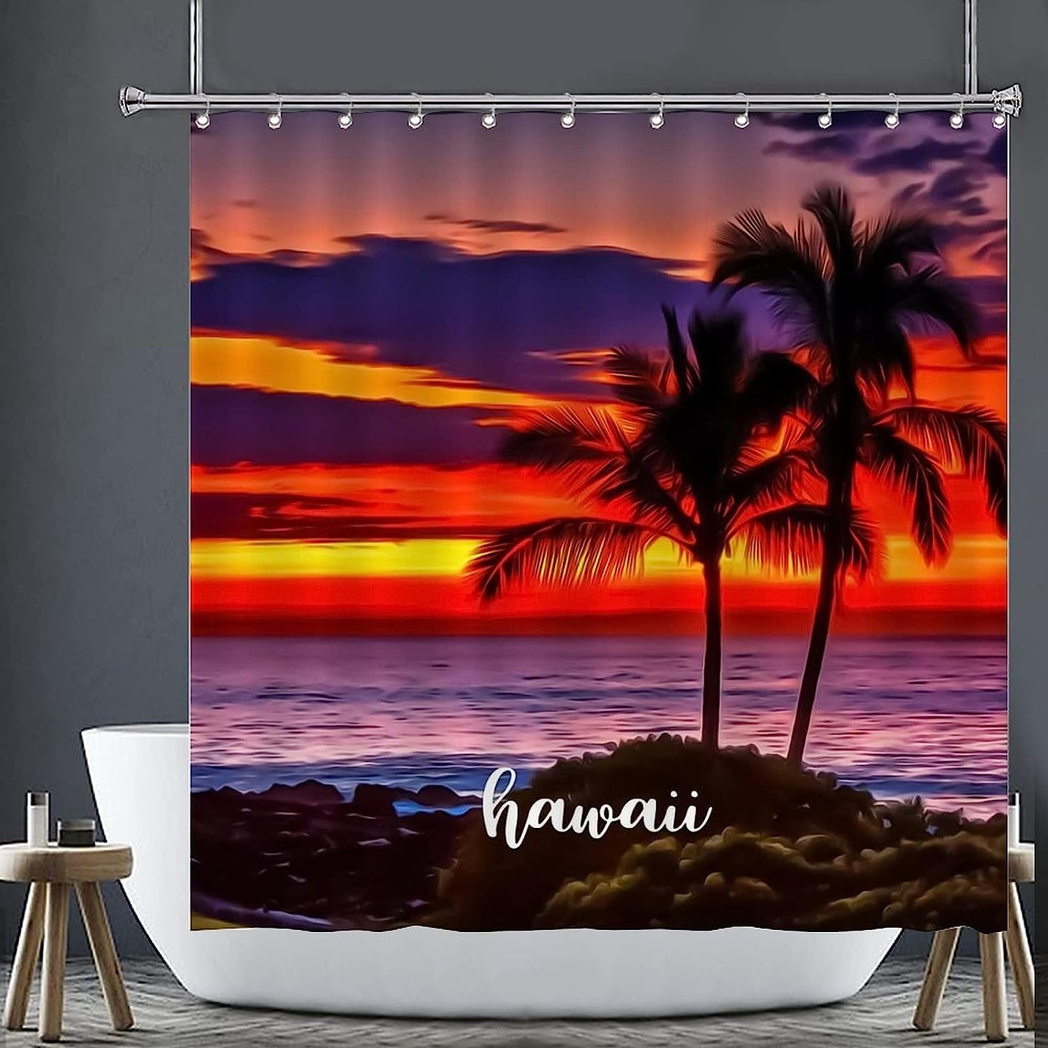 Water Repellent Hawaii City Scene Shower Curtain For Bathroom