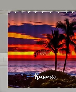 Water Repellent Hawaii City Scene Shower Curtain For Bathroom