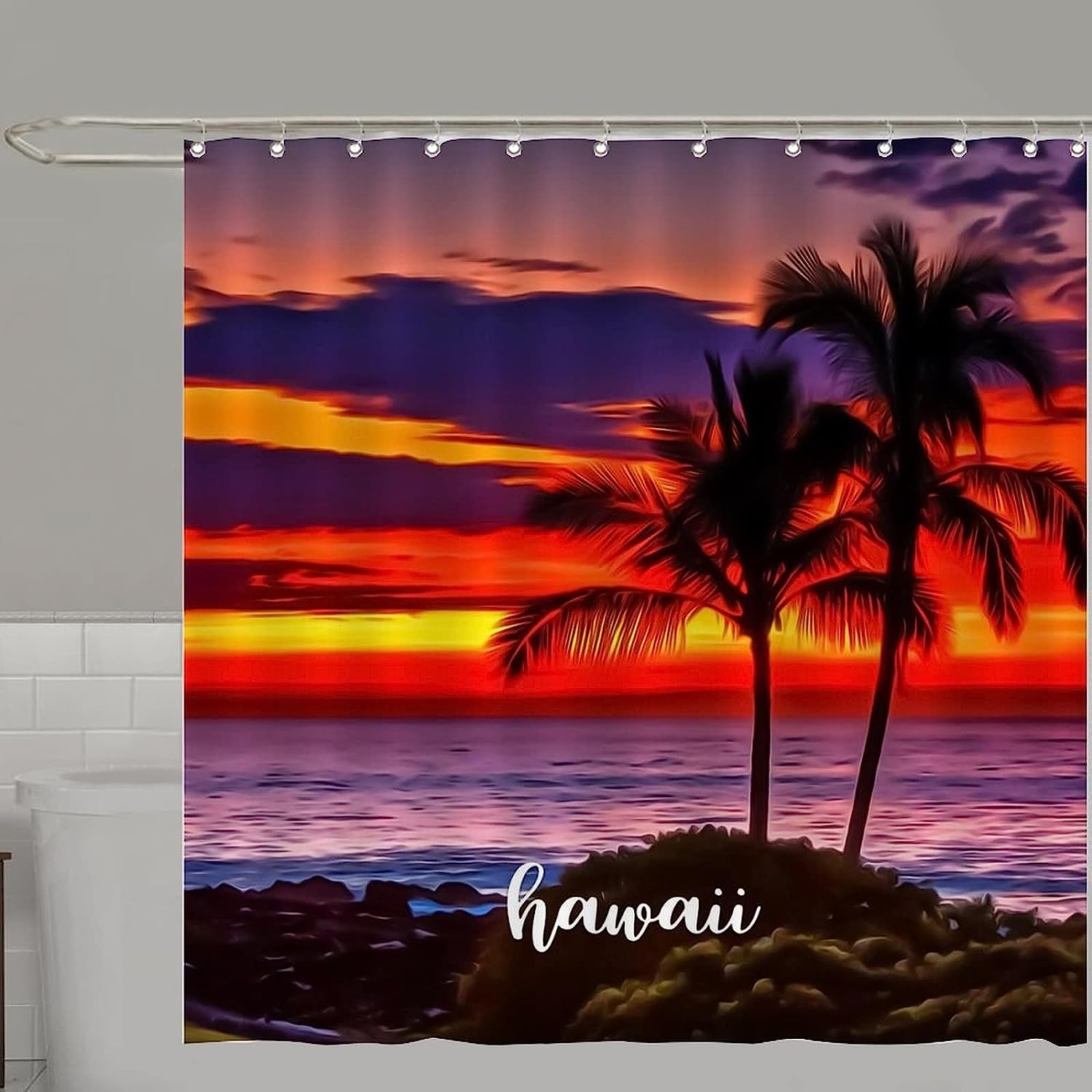 Water Repellent Hawaii City Scene Shower Curtain For Bathroom