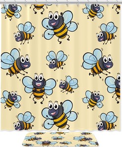 Water Resistant Bee Shower Curtain For Bathroom
