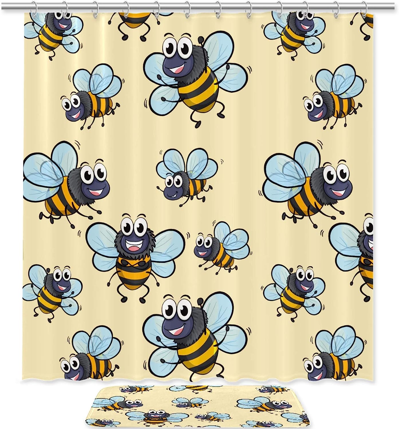 Water Resistant Bee Shower Curtain For Bathroom