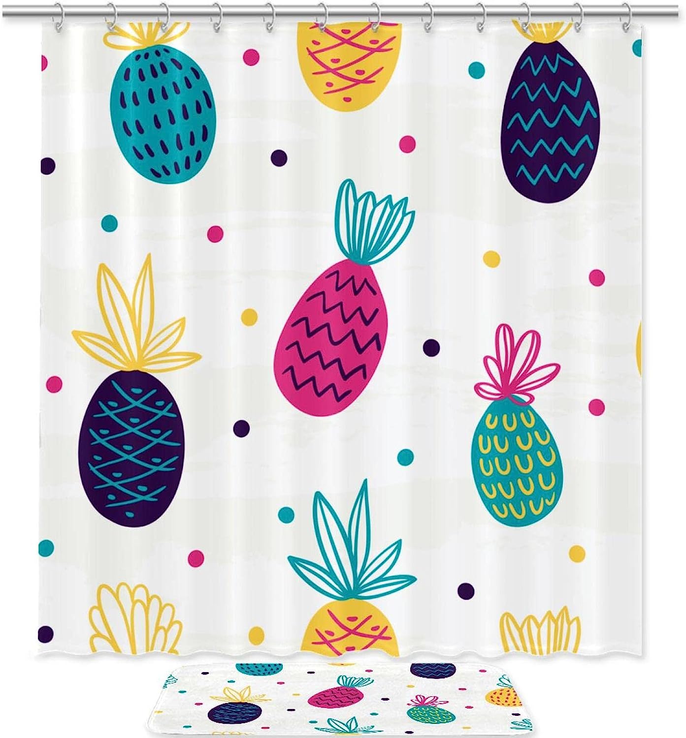 Water Resistant Colorful Pineapples Shower Curtain For Vibrant Bathroom Decor