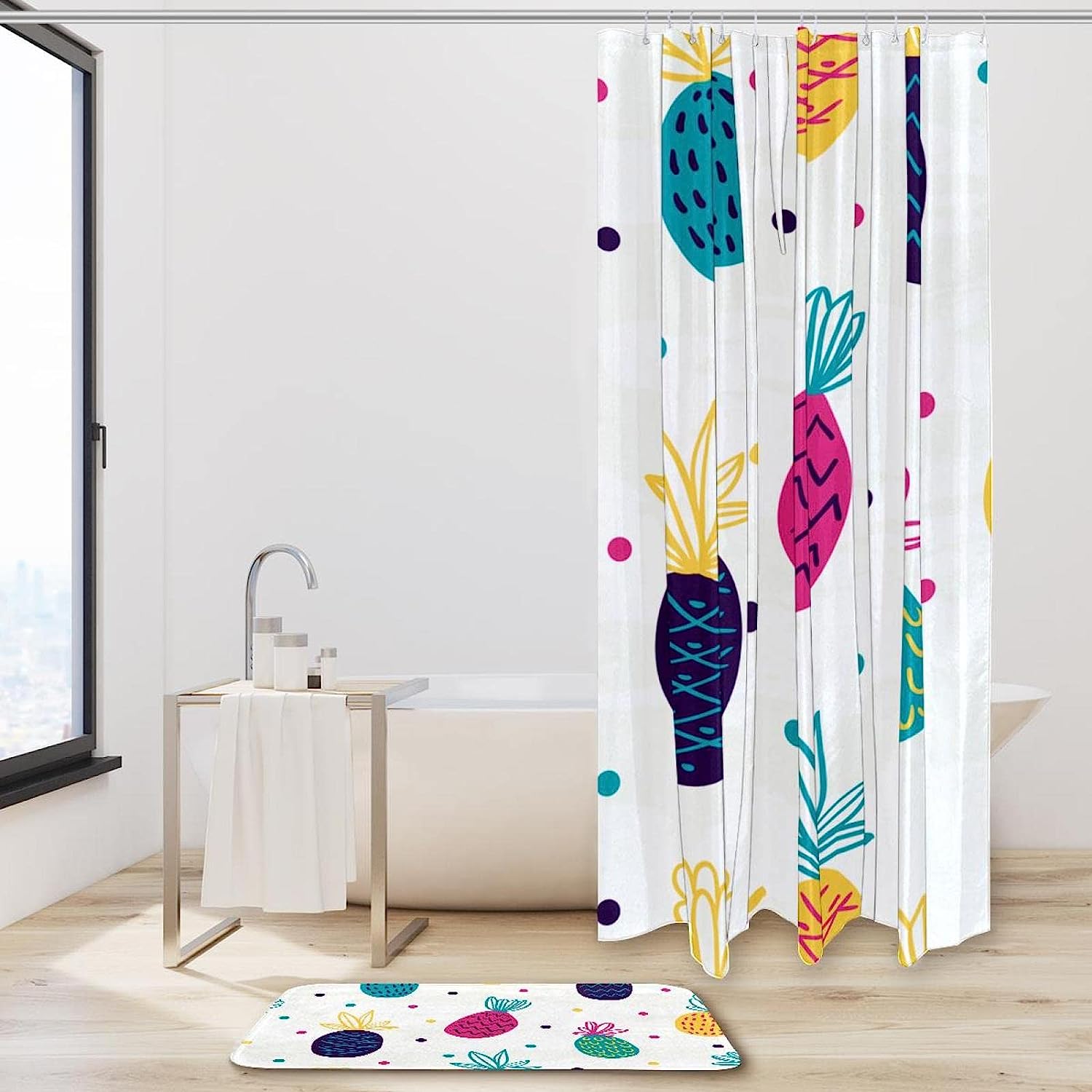 Water Resistant Colorful Pineapples Shower Curtain For Vibrant Bathroom Decor - Image 2