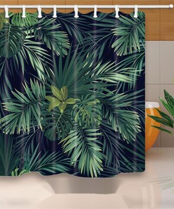 Water Resistant Palm Leaves Shower Curtain - Durable Bathroom Decor