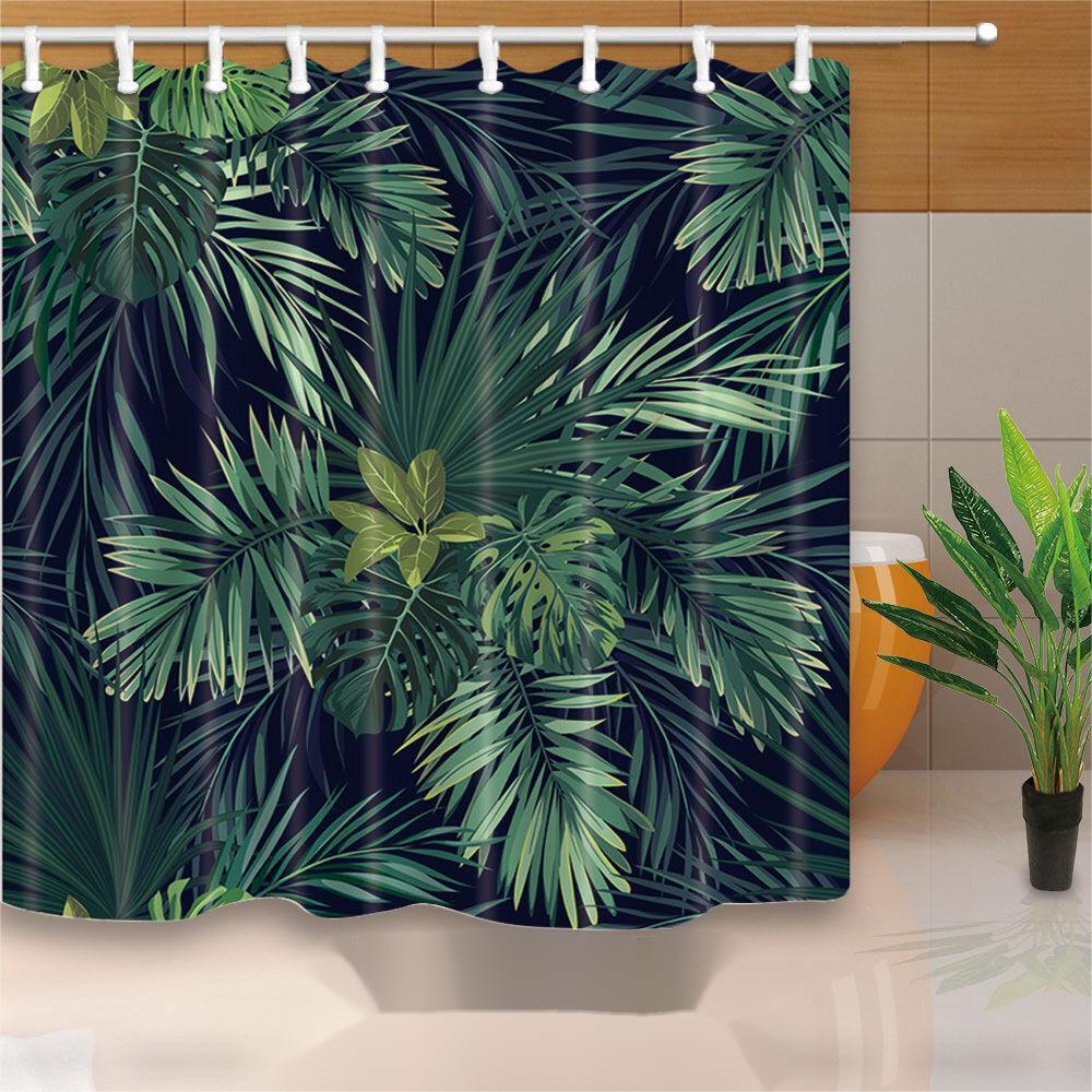 Water Resistant Palm Leaves Shower Curtain - Durable Bathroom Decor