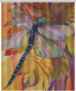 Water Resistant Shower Curtain with Fantasy Dragonfly Vineyard Design