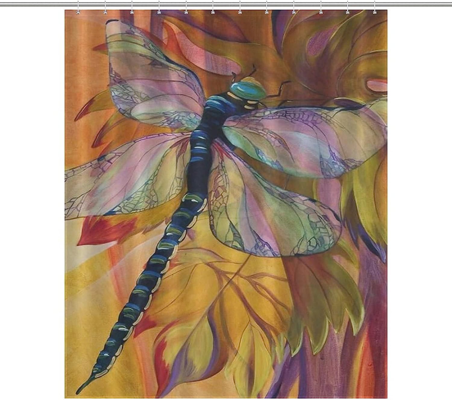 Water Resistant Shower Curtain with Fantasy Dragonfly Vineyard Design