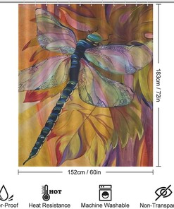 Water Resistant Shower Curtain with Fantasy Dragonfly Vineyard Design