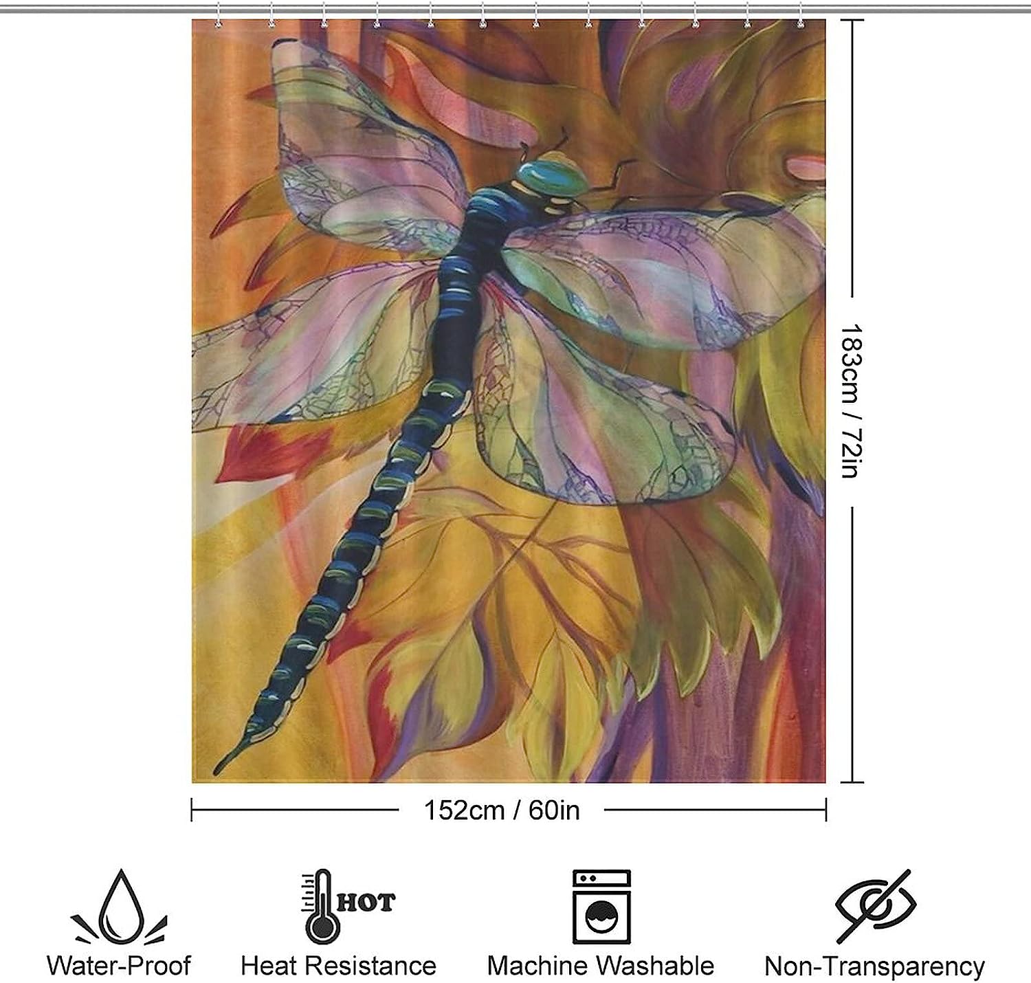 Water Resistant Shower Curtain with Fantasy Dragonfly Vineyard Design