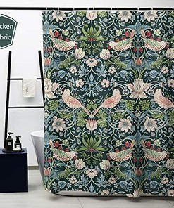 Water Resistant Strawberry Thief William Morris Bathroom Curtain - English Home Bathroom Decor