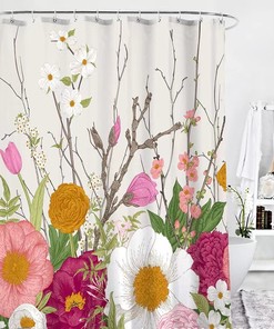 Water-Repellent Floral Green Leaf Fabric Shower Curtain For Your Bathroom