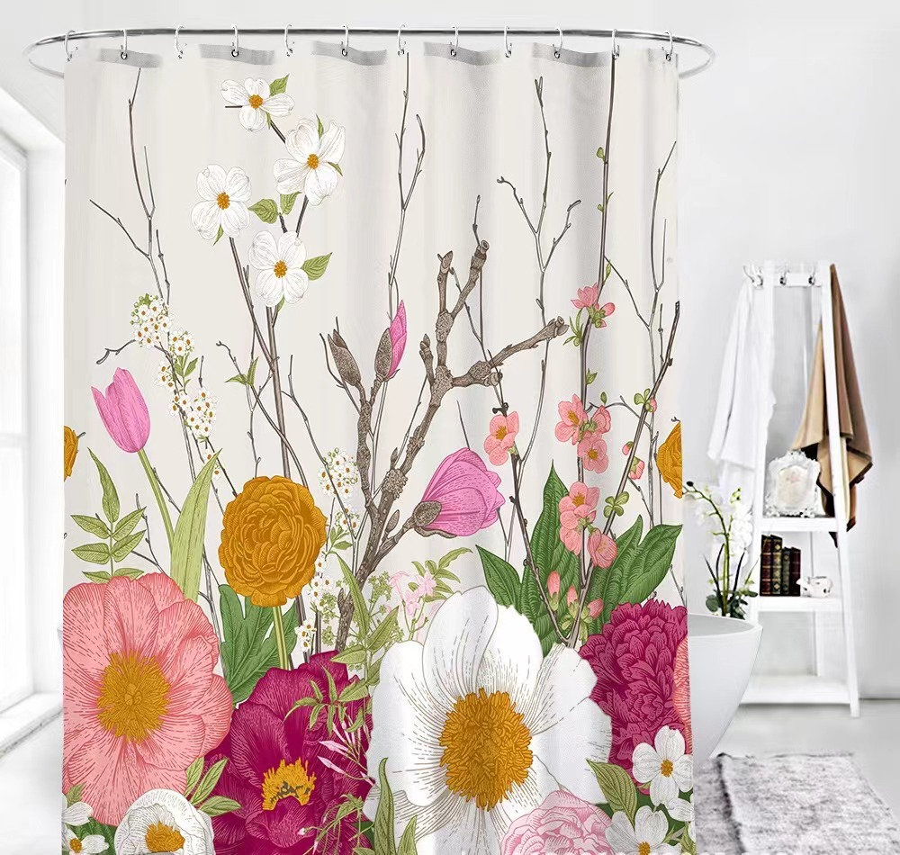 Water-Repellent Floral Green Leaf Fabric Shower Curtain For Your Bathroom