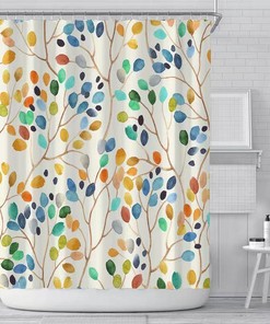 Water-Repellent Floral Green Leaf Fabric Shower Curtain For Your Bathroom