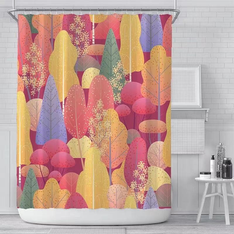 Water-Repellent Floral Green Leaf Fabric Shower Curtain For Your Bathroom
