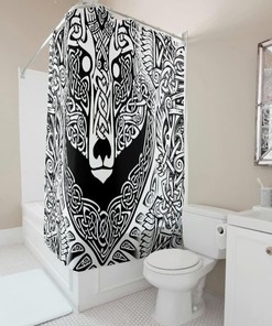 Water-Repellent Viking War Bear Fall Curtain Shower Curtain- Farmhouse White Bathroom Decor Accessory