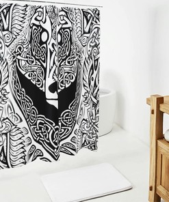Water-Repellent Viking War Bear Fall Curtain Shower Curtain- Farmhouse White Bathroom Decor Accessory