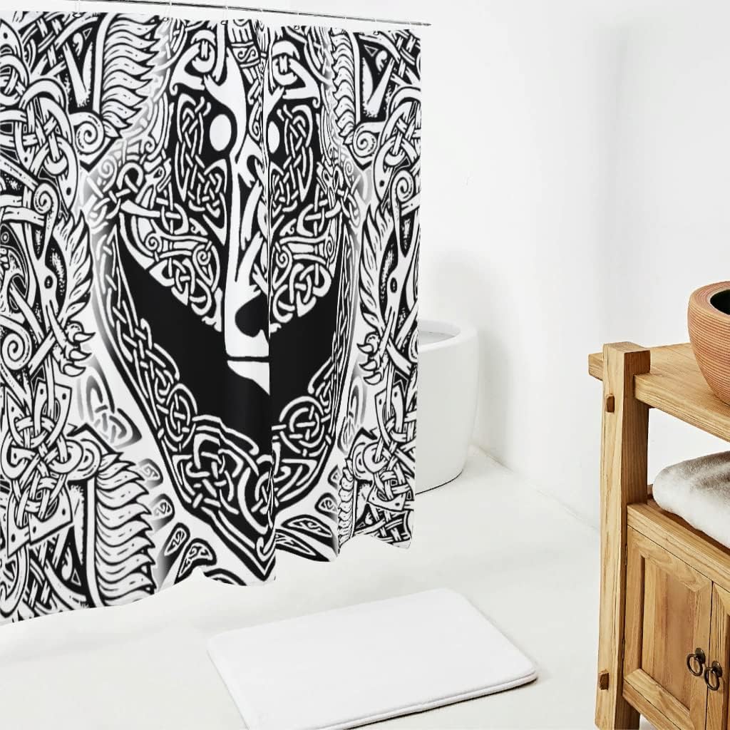 Water-Repellent Viking War Bear Fall Curtain Shower Curtain- Farmhouse White Bathroom Decor Accessory