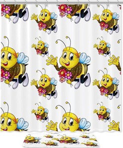 Water-Resistant Bee Shower Curtain with Seamless Design for Bathroom