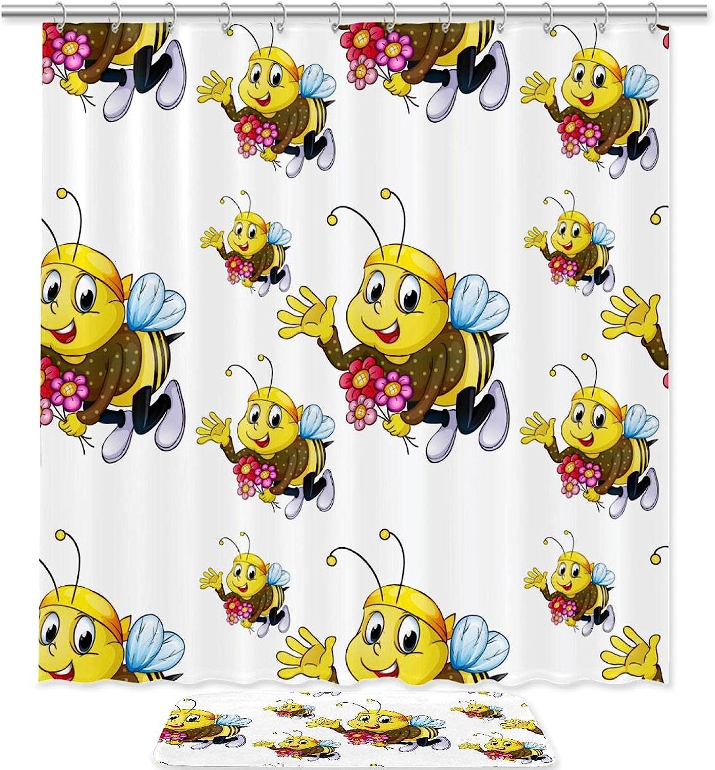 Water-Resistant Bee Shower Curtain with Seamless Design for Bathroom