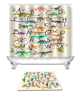 Water-Resistant Dinosaur Letter Bathroom Shower Curtain With Unique And Educational Design