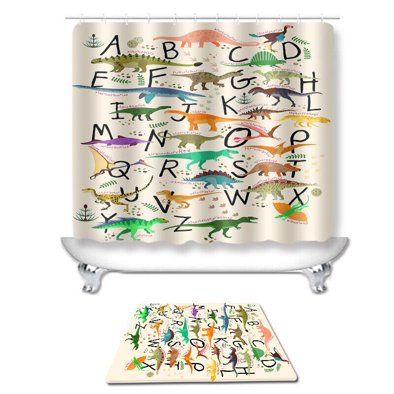 Water-Resistant Dinosaur Letter Bathroom Shower Curtain With Unique And Educational Design