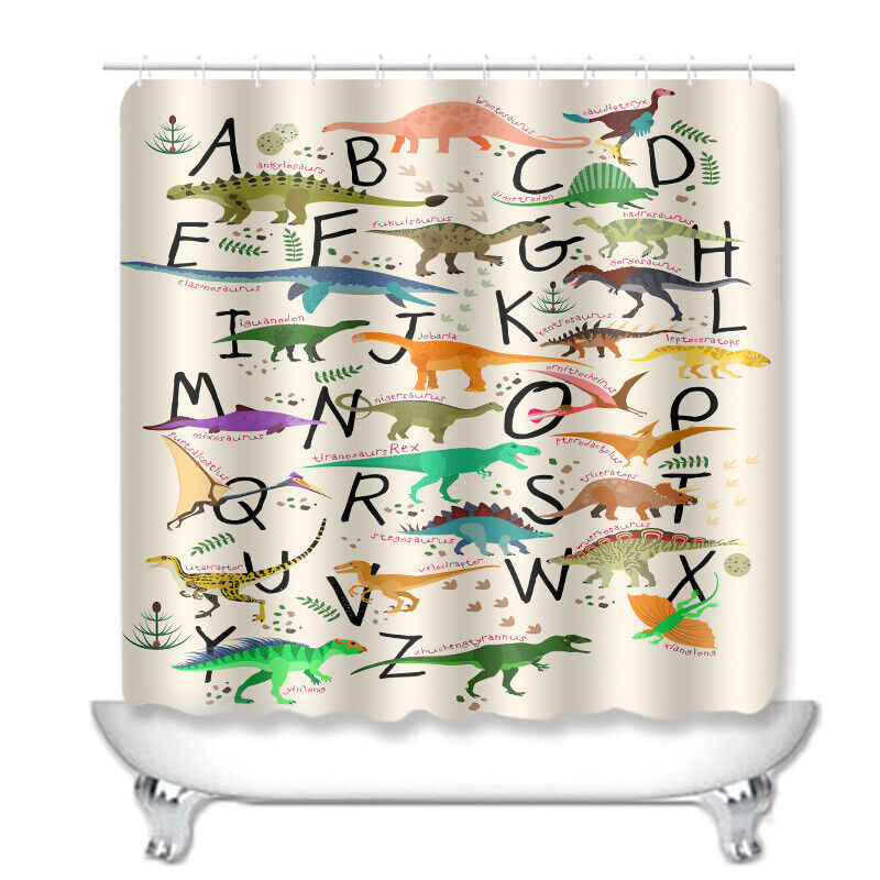 Water-Resistant Dinosaur Letter Bathroom Shower Curtain With Unique And Educational Design - Image 2