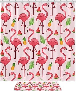 Water-Resistant Pink Flamingo Pineapple Shower Curtain for a Quirky Bathroom
