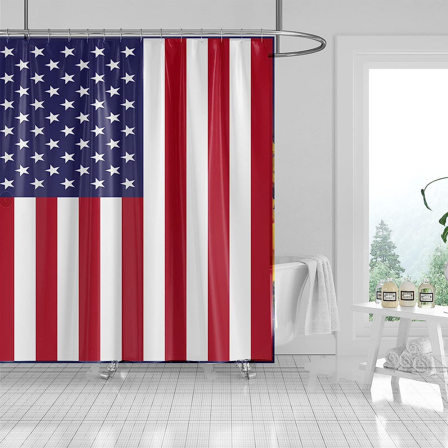 Watercolor American Flag Star Spangled Banner Shower Curtain - Image 3
