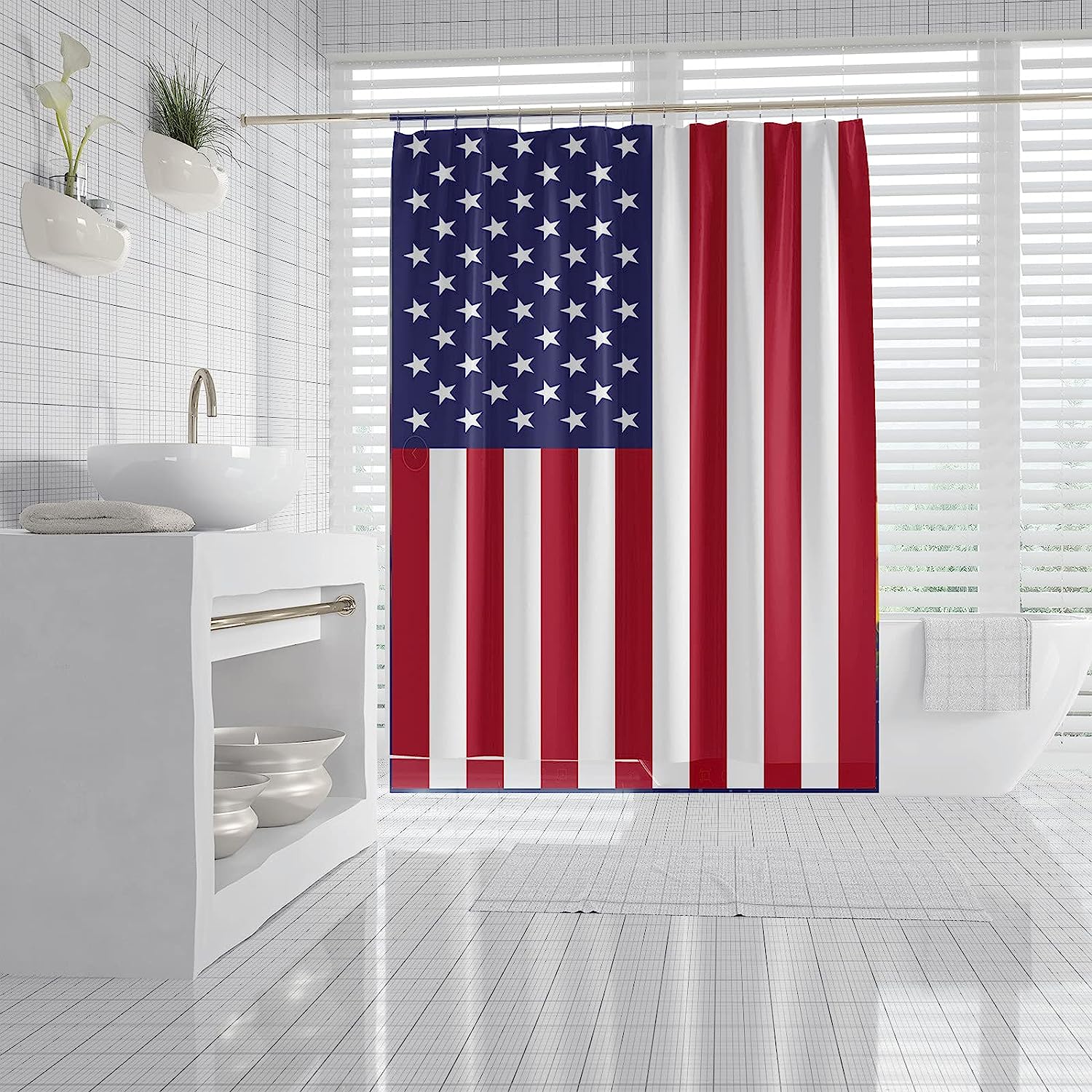 Watercolor American Flag Star Spangled Banner Shower Curtain - Image 4