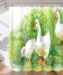 Watercolor Animal Duck Fabric Shower Curtain, Quick-Drying Modern Bath Curtain for Bathroom Decor