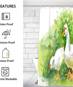 Watercolor Animal Duck Fabric Shower Curtain, Quick-Drying Modern Bath Curtain for Bathroom Decor