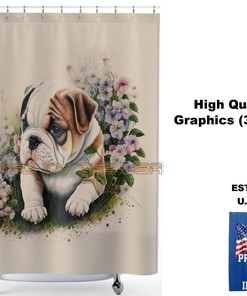 Watercolor Art Of Bulldog Puppy Bull Dog #1 On Shower Curtain