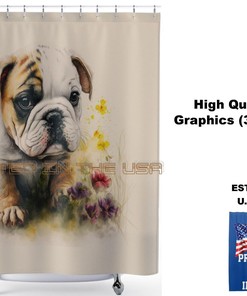 Watercolor Art Of Bulldog Puppy Bull Dog #2 On Shower Curtain