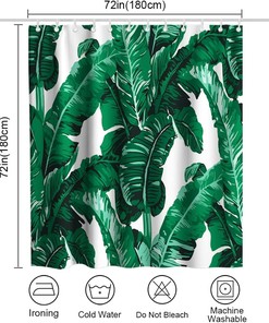 Watercolor Banana Leaves Shower Curtain - LB Tropical Jungle Nature Green White Leaf Theme Bathroom Decor