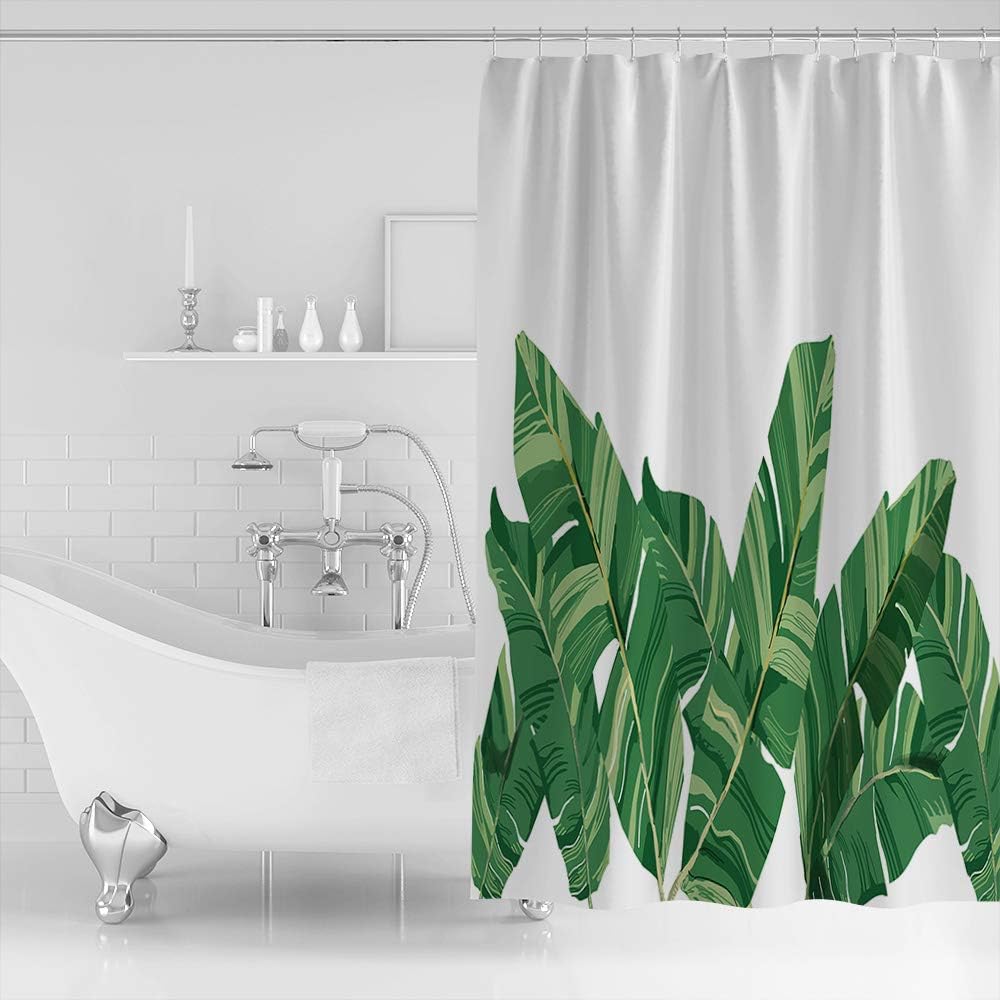 Watercolor Banana Palm Leaves Shower Curtain For A Tropical Vibe - Image 2