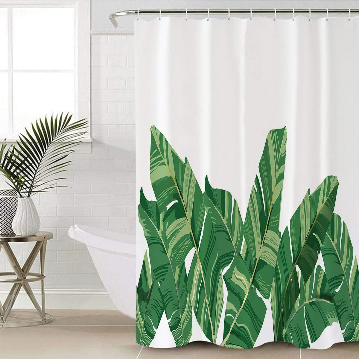 Watercolor Banana Palm Leaves Shower Curtain For A Tropical Vibe - Image 3