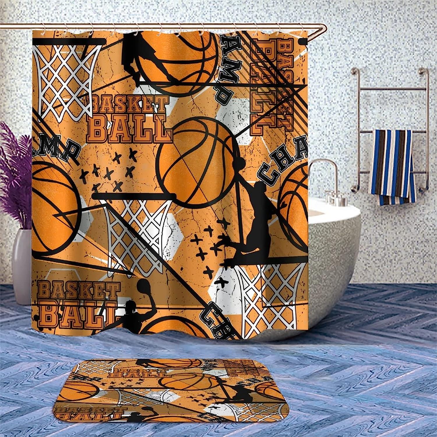 Watercolor Basketball Player Basket Creative Design Shower Curtain for Sports Fans
