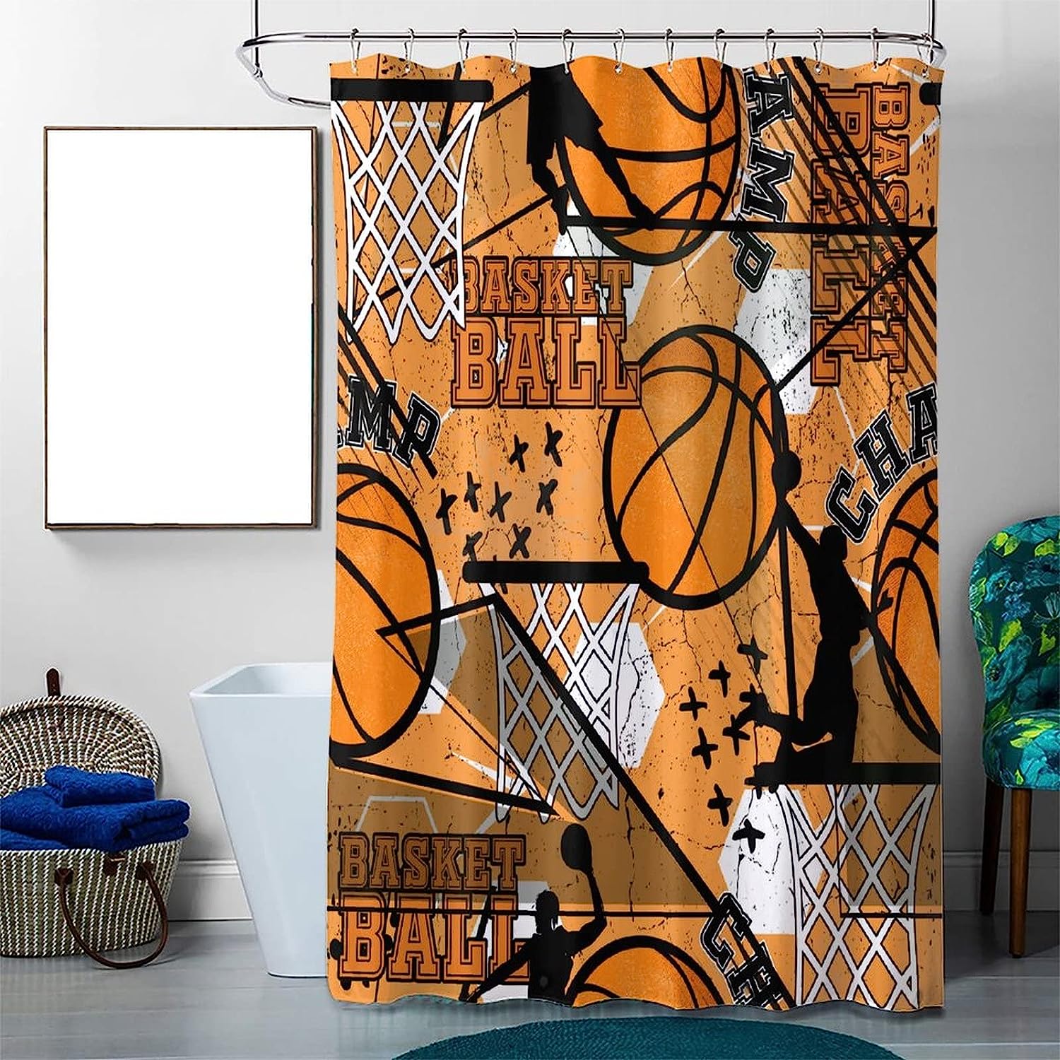 Watercolor Basketball Player Basket Creative Design Shower Curtain for Sports Fans